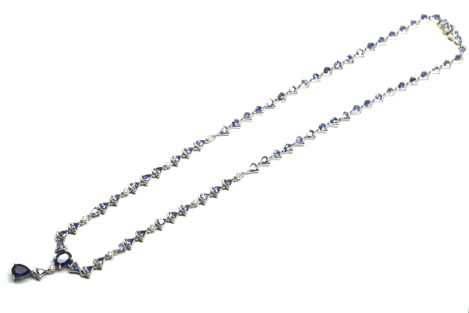 925 Sterling Silver 6 x 8 mm. Blue Sapphire, Tanzanite & Zircon Necklace 18.0" - Image 4 of 4