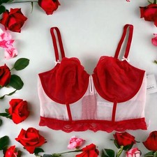 NEW/NWT Auden Red  Pink Lace Underwire Bustier Longline Bra Size XL