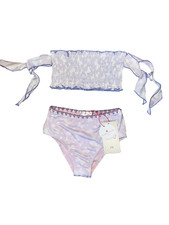 Piccoli Principi girls 2pc lavender white butterfly smocked bikini 5-6 yrs NWT