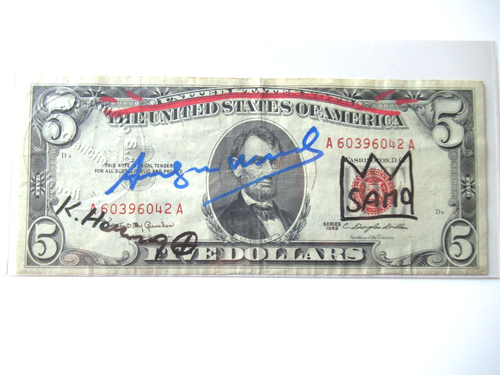 A. WARHOL/K. HARING/J.M. BASQUIAT: 5Dollar 3x ORIGINAL SIGNIERT, AMTL. ST. 1977 - Bild 2 von 6