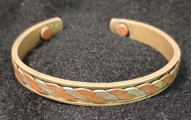 Solid Copper Patina Brass Cuff Magnetic Healing M… - image 2