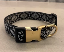Adjustable Dog Collar Black/White/Gold Medium-Large Size Dog