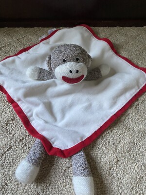 Baby Starters White Red Brown Sock Monkey Rattle Fleece Lovey