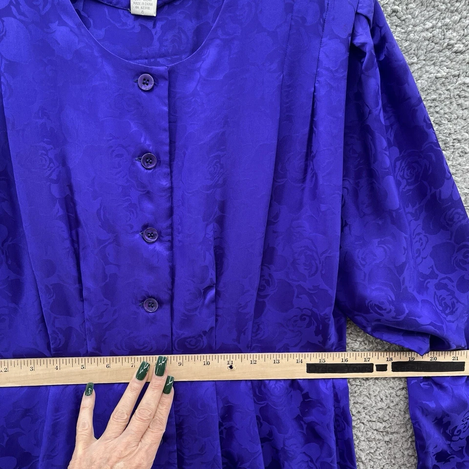 Винтажный 80-х Pat Argenti платье женщин 4 фиолетовый шелк Midi плиссированные подпоясанный рубашка платье - Изображение 4 из 4