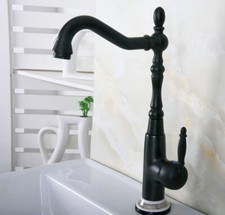 Black Oil Rubbed Brass Kitchen Faucet Swivel Single Handle Sink Mixer Tap fnf653