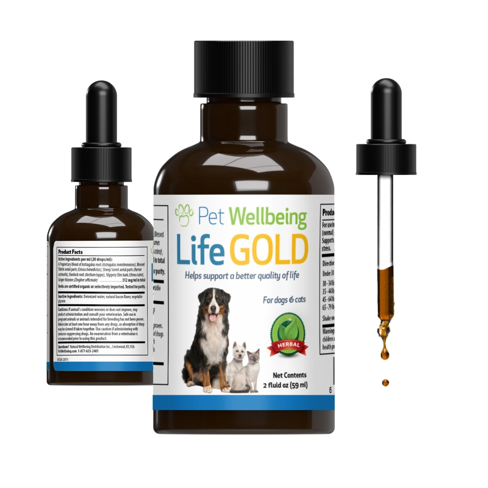 Pet Wellbeing Life Gold for Dogs and Cats 2 FL Oz Expires 072024 for