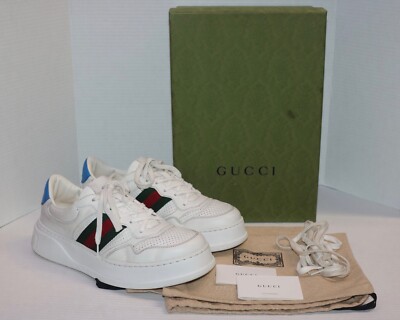 Gucci Men's Chunky GG Web Sneakers White Blue Size 10.5