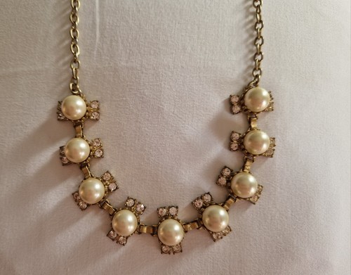 J. Crew Gold Tone Faux Pearl And Crystal Necklace