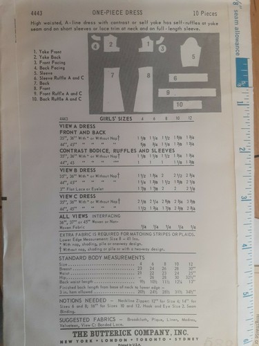 Dress Butterick Sewing Pattern 4443 Girls Size 10 VTG 70's Cut A Line Short  - Picture 5 of 5