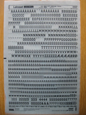 1 x Letraset Upper/Lower & Numbers CITY MEDIUM 28pt 7,9mm Sheet 3507 (bb)
