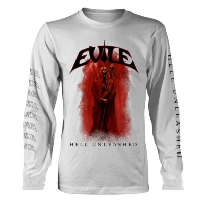 Evile 'Hell Unleashed' White Long Sleeve T shirt - NEW