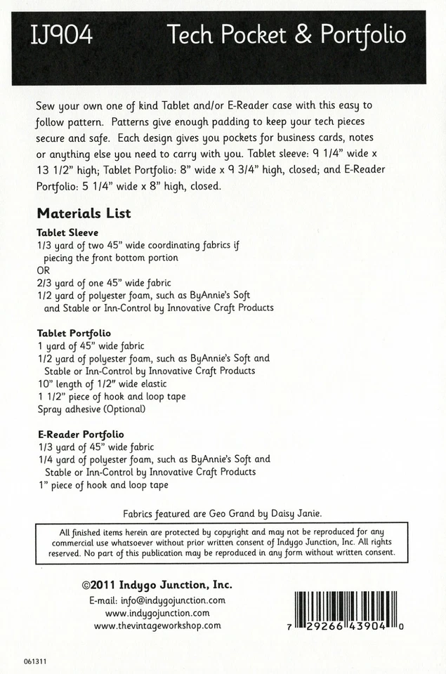 Indygo Junction - TECH POCKET & PORTFOLIO Tablet E-Reader Case UNCUT Pattern - Image 2 of 4