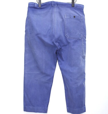 French 50s Blue Faded Cotton Twill Work Chore Patched Pants French 50s Blue Faded Cotton Twill Work Chore Patched Pants