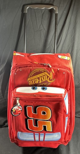 Disney Pixar Cars Lightning McQueen 95 Kids Rolling Luggage Suitcase 12"x 21" - Picture 2 of 18