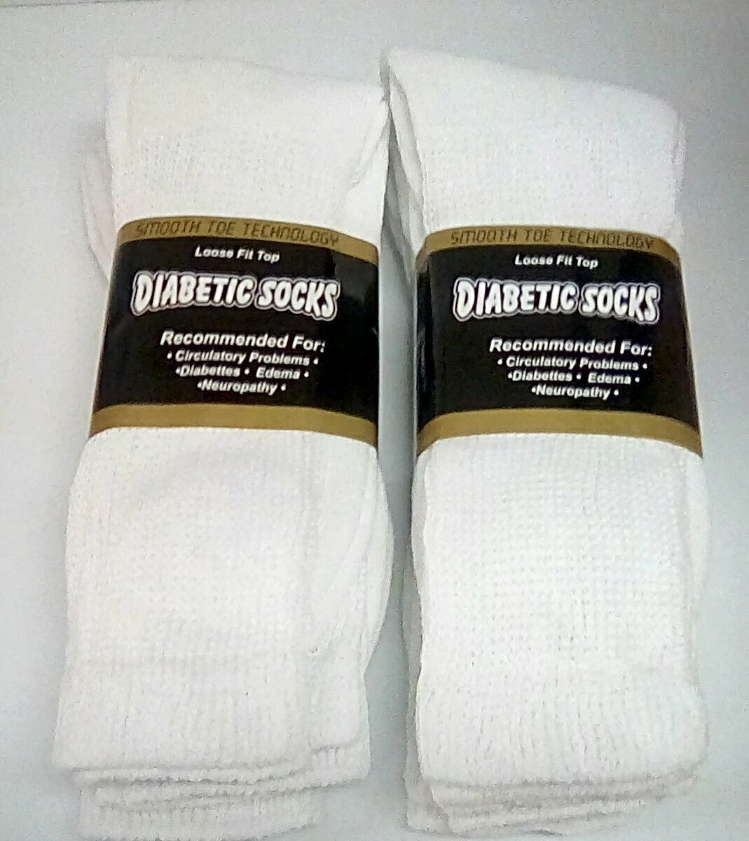 Diabetic Socks, Loose Fit Top, L 10-13, White, 6 pairs