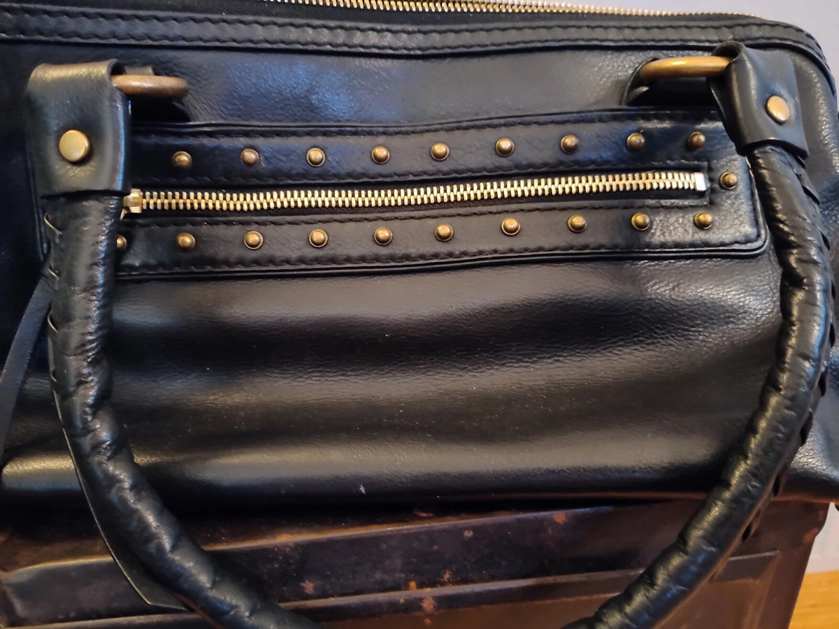 Michael kors black leather purse with gold best sale studs