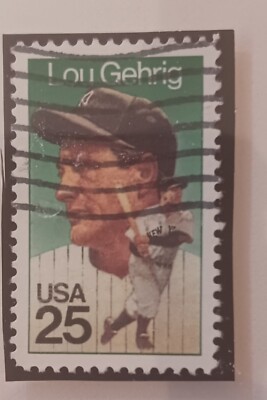 Vintage 1989 $0.25c Lou Gehrig Used Stamp Gem 60 In Sealed