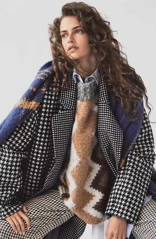 Шерстяное макси-пальто Free People Chelsea в Хаундстут двубортное черно-белое L NWT