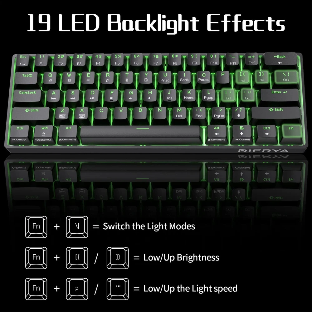 60% DK61se Wired Mechanical Gaming Keyboard with Brown Switches and LED Backlighting