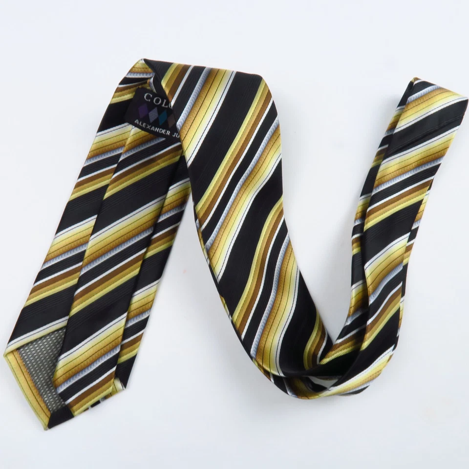Colours by Alexander Julian Men Neck Tie Brown Gold Striped 59"x3" Preppy - Image 4 of 4