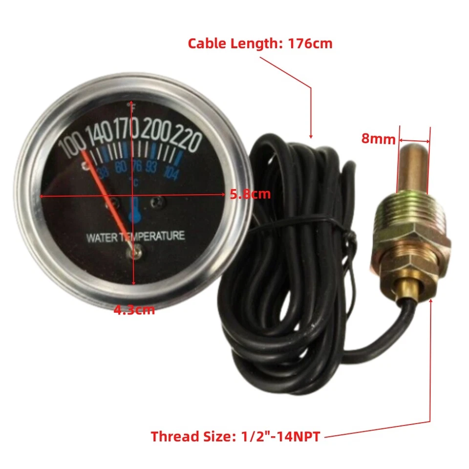 2'' 52mm Pointer Mechanical Car Water Temp Temperature Gauge ℉ and ℃ With Sensor - Image 2 of 4