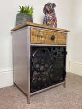 Industrial Bedside Table Rustic Metal Cabinet Vintage Unit Storage Cupboard
