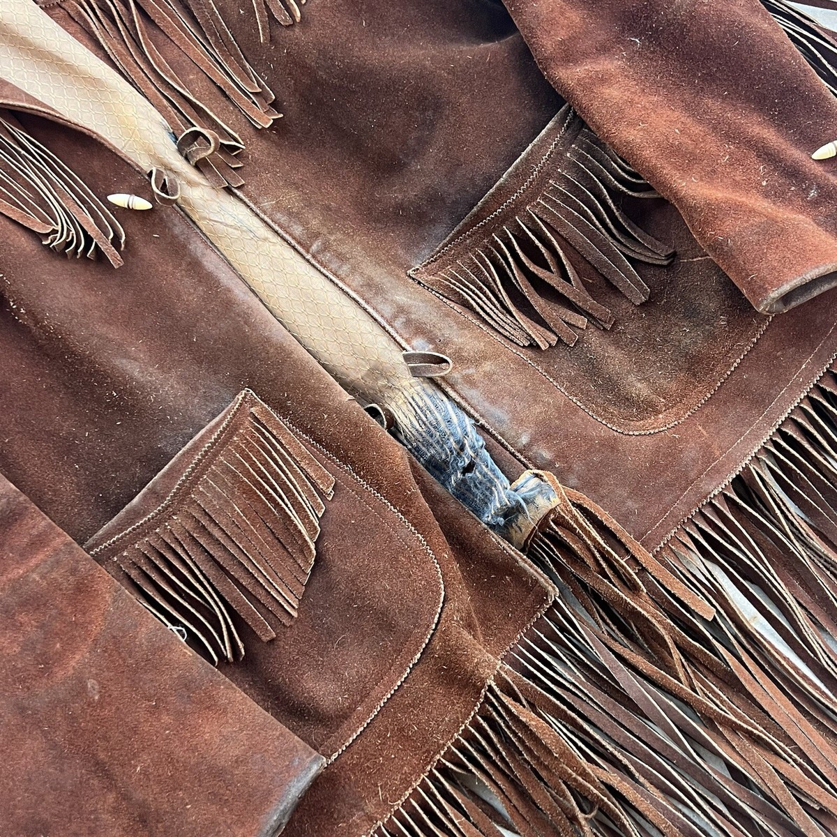 Suede Leather Fringe Jacket Vintage Western 1960s 1970s