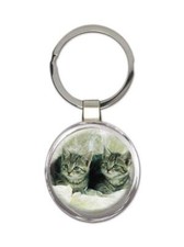 Cat : Gift Round Keychain Cute Animal Kitten Funny Friend Feline Pets Lover