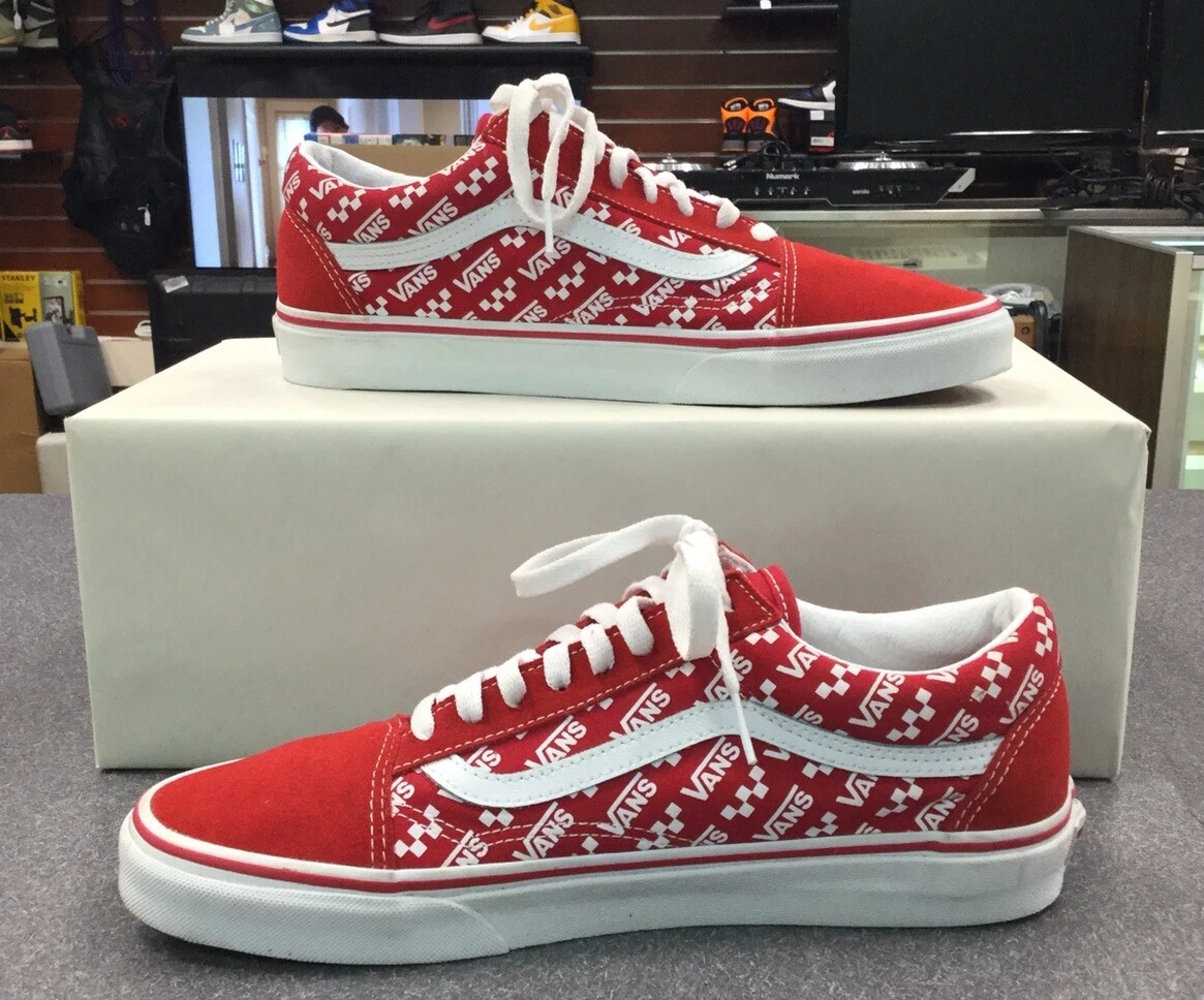 Red vans store logo shoes