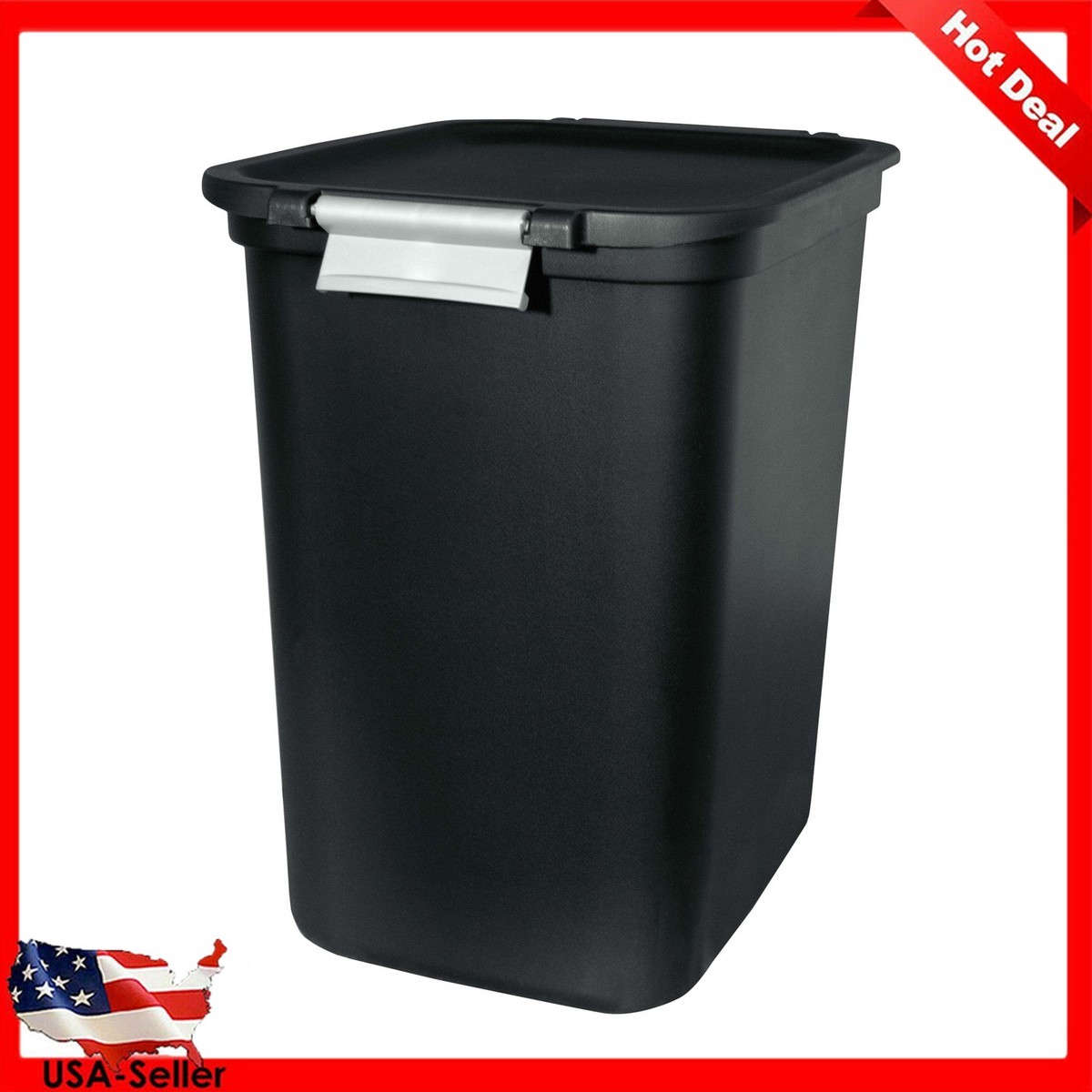 Gallon Trash Can Hinged Locking Lid Rectangle Kitchen Heavy