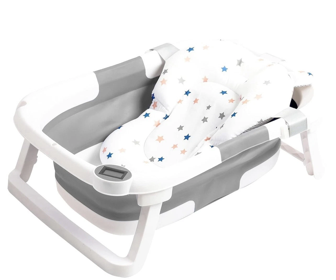Bañera plegable para bebés, bañera para bebés con cojín suave y termómetro.nuevo