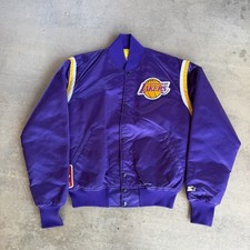 Los Angeles Lakers Vintage Starter Satin Bomber Jacket Purple Large NBA Grail