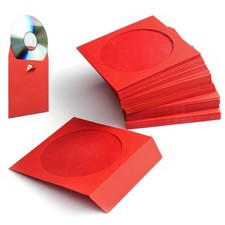 100 Pack CD DVD Paper Sleeves Envelope Case with Window Cut Flap in Red