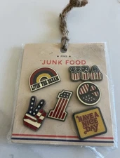 Junk Food Brand Pins - 6 in Package - Livin’ the Dream, USA, Etc - New In Pkg