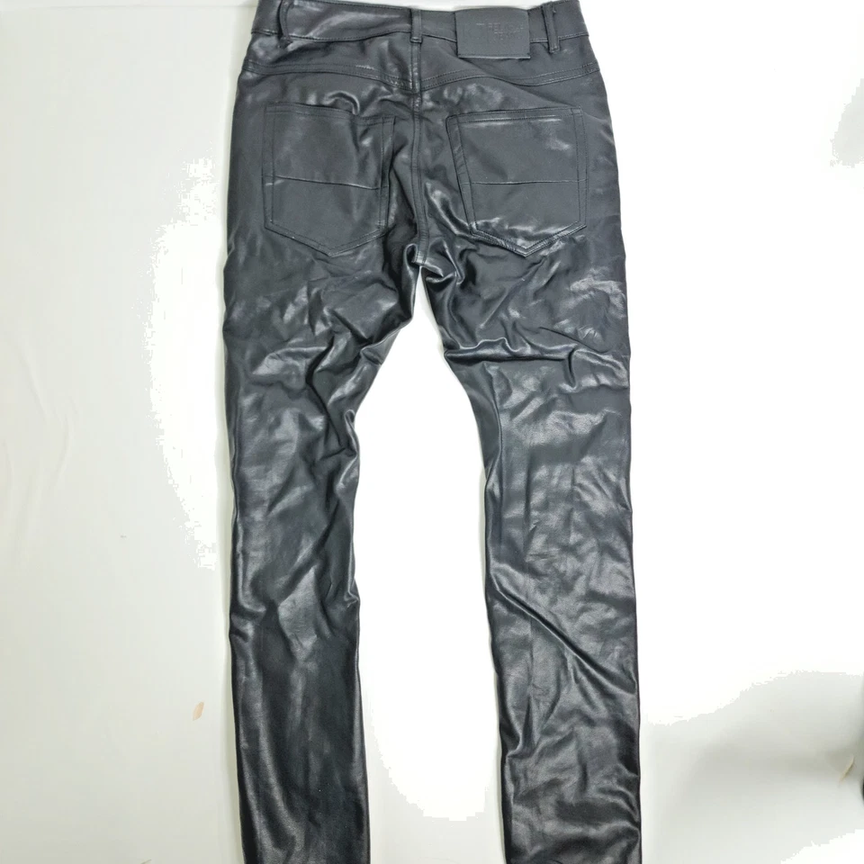 Jeans Relapse 30 Negros Recubiertos Denim Imitación Cuero Con Cordones Ajustados Gótico Punk Mo Foto 2 de 4