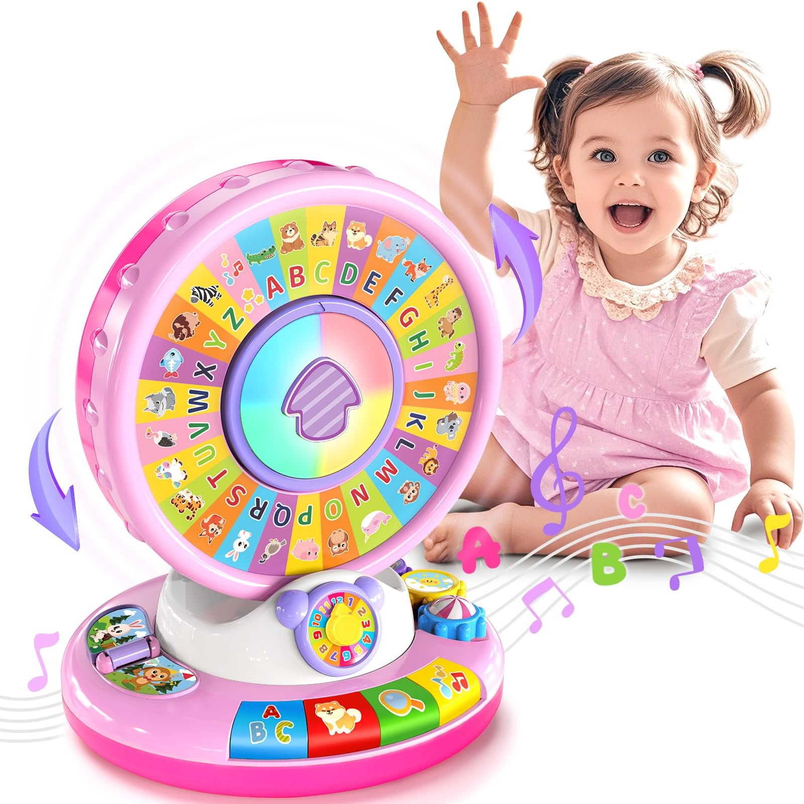 For 1 2 3 Years Old Boys Girls, Musical Spin & Sing Alphabet Zoo With Li...