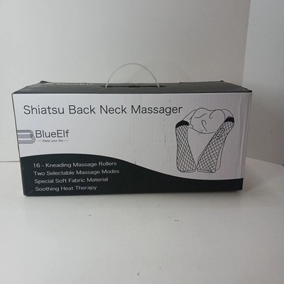 NEW Blue Elf Shiatsu Back Neck Massager with Heat Pillow Kneading 3 Settings