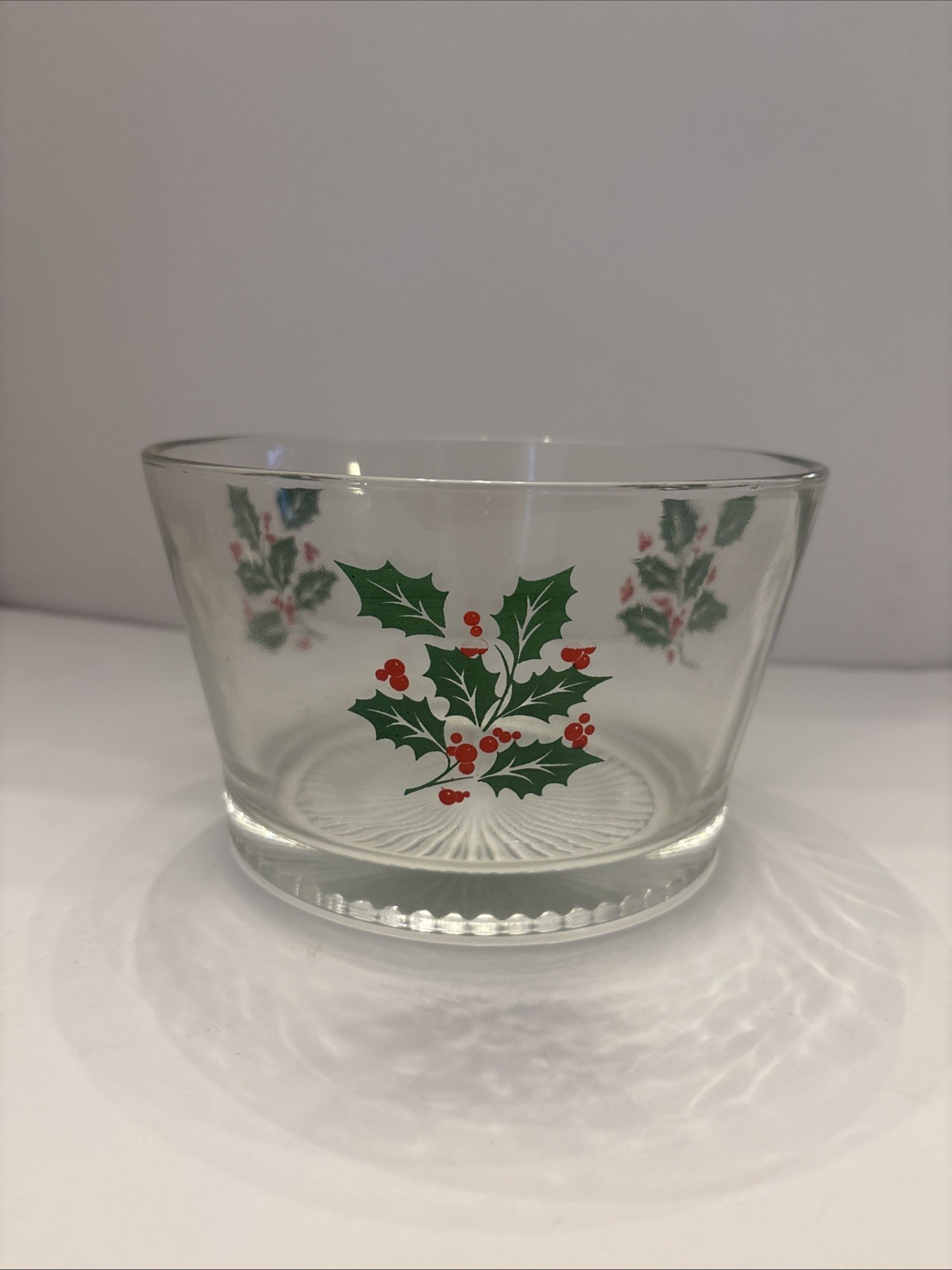 Vintage Christmas Indiana Glass Holly Berry Berries Party Serving Bowl Retro