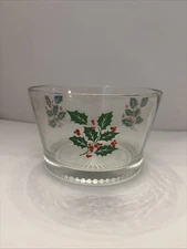 Vintage Christmas Indiana Glass Holly Berry Berries Party Serving Bowl Retro