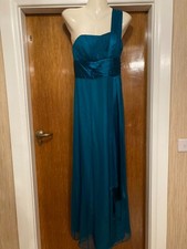 Monsoon Green Silk Maxi Dress UK 12 • One Shoulder • Formal Evening Prom