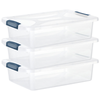 Engelland 3 X Aufbewahrungsbox Multibox Organizer Box 6 L Blau-Transparent Flach