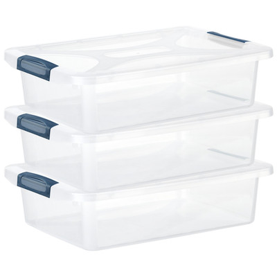 ENGELLAND 3 x Aufbewahrungsbox Multibox Organizer Box 6 L Blau-Transparent Flach