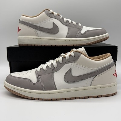 Nike Air Jordan 1 Low Sail College Grey Red Sneakers 553558-169 Mens Size NEW