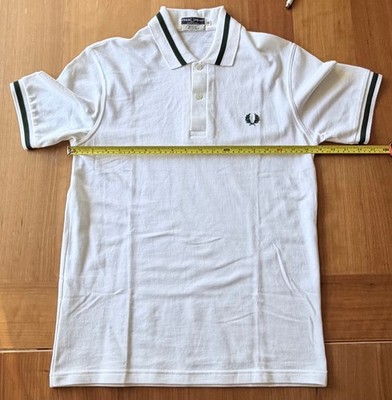 NWOT Fred Perry Polo Shirt White w/ Dark Green stripe Size 38