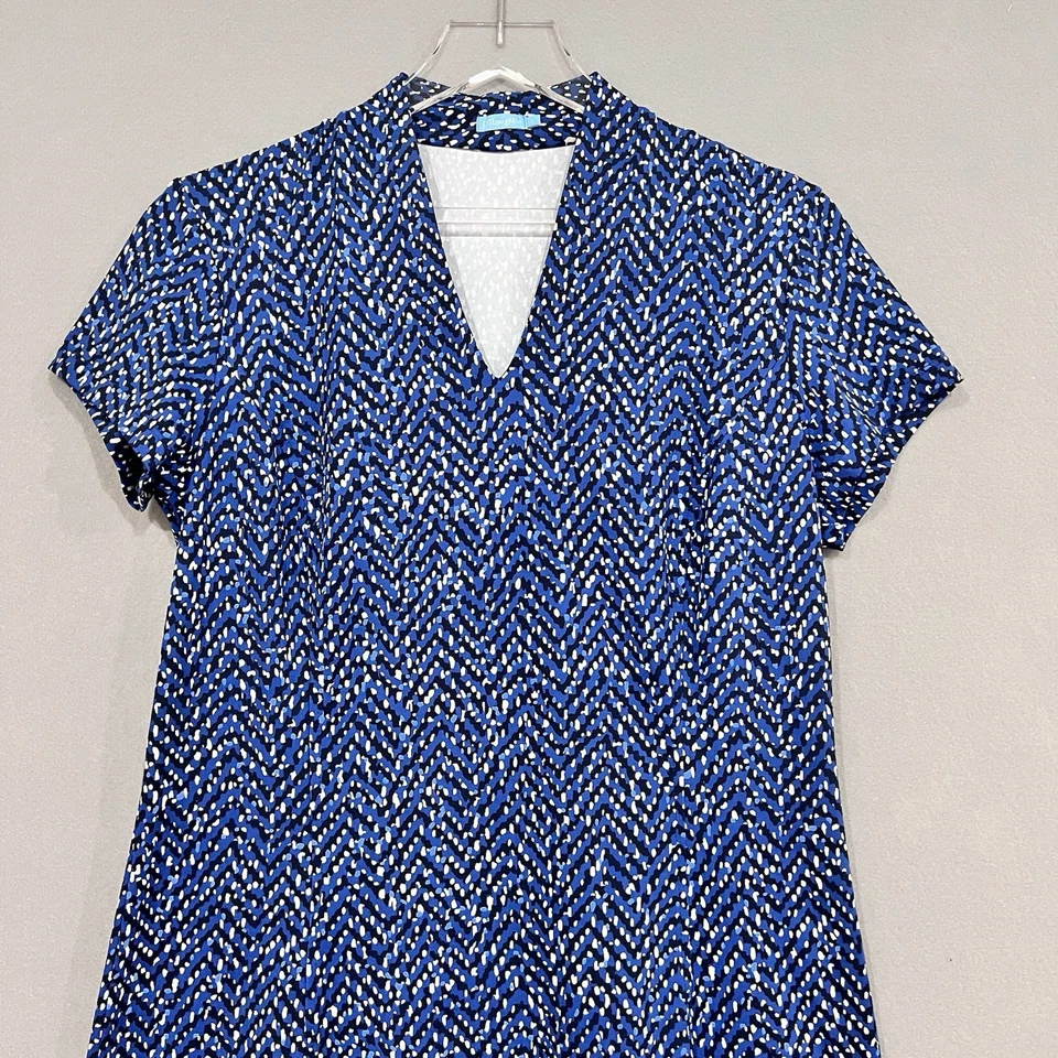 Vestido para mujer J. McLaughlin grande azul estampado manga corta tela Ivana Catalina Foto 3 de 4