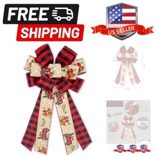 Large Merry Christmas Bow for Wreath, Red Black Buffalo Plaid Christmas Wreat...
