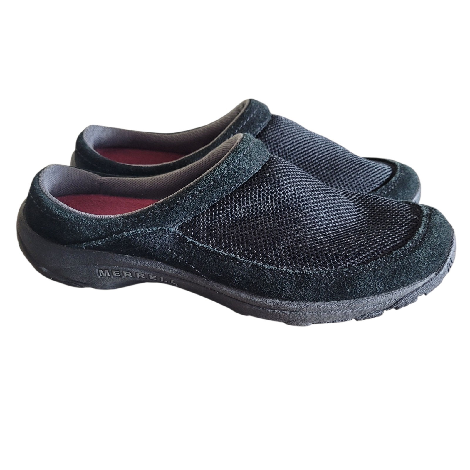 Merrell Encore Breeze Zoccoli Mules Scarpe Donna Taglia 9 Nero Scamosciato Maglia Casual
