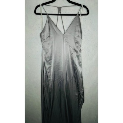Halston Heritage Dress Womens 6 Grey Satin Slip Maxi Gown Strappy Back KMN161738