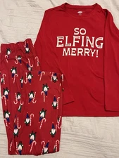 Holiday Christmas PJs Old Navy So Elfin’ Merry Pjs Unisex L 10-12 Very Good set