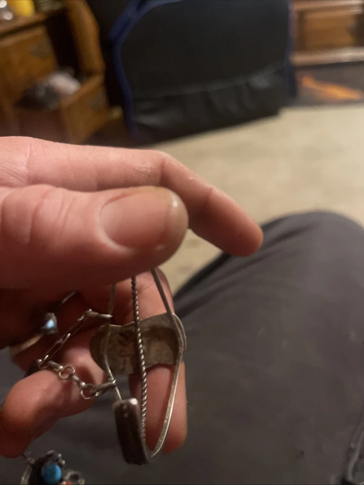 Sterling Silver Turquoise & Red Coral Navajo SET Ring Slave Bracelet - Image 3 of 4